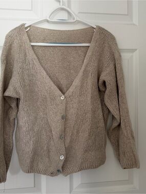 Light Taupe V-Neck Button Front Knit Cardigan Sweater